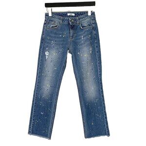 MSBM Fray Hem Paint Splatter Denim Jeans Girls 27 Blue $105 Made in Italy EUC